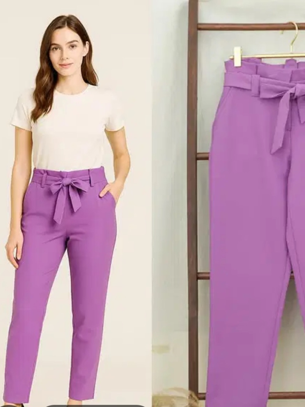Halogen High-Waist Belted Cropped Pants in Lavender